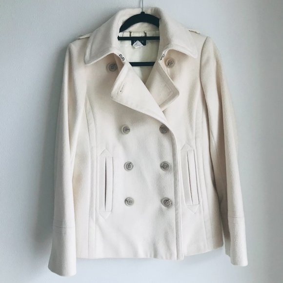 J.Crew Cream Wool Double Breasted Peacoat Size M